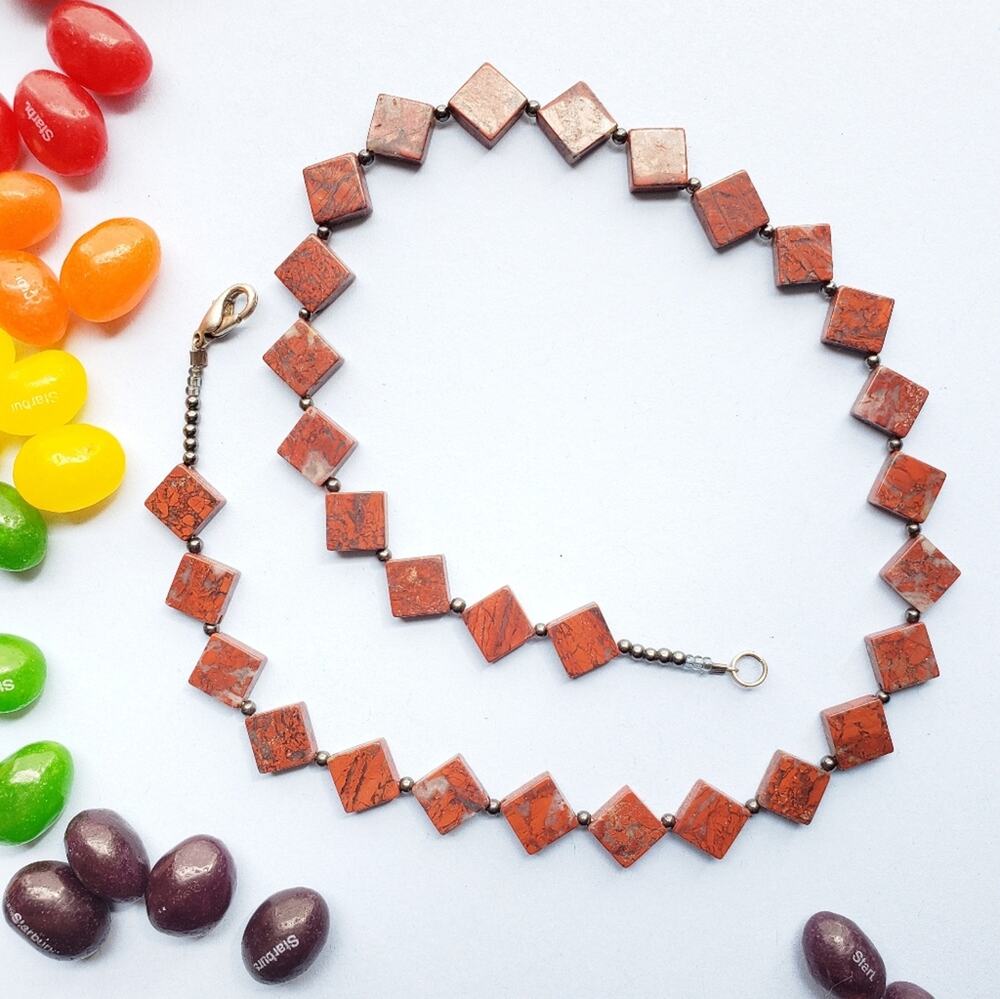 Natural Jasper Squares Beaded Necklace